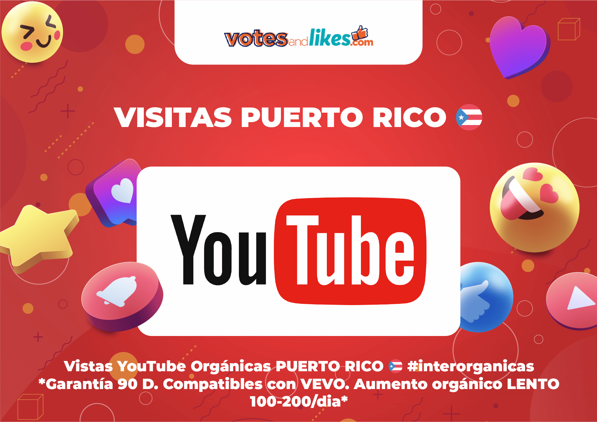 Vistas YouTube Orgánicas PUERTO RICO 🇵🇷 #interorganicas *Garantía 90 D. Compatibles con VEVO. Aumento orgánico LENTO 100-200/dia*