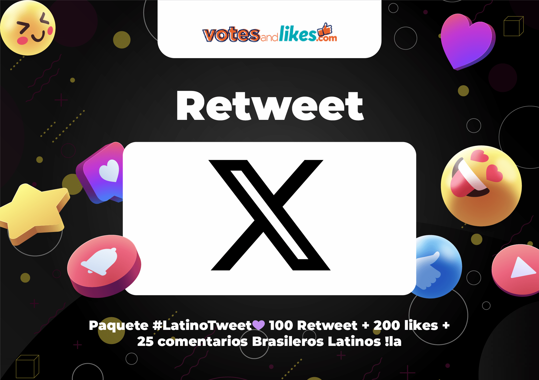 Paquete #LatinoTweet💜 100 Retweet + 200 likes + 25 comentarios Brasileros Latinos !la